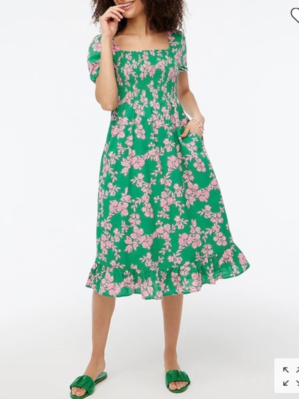 NWT J. Crew Factory smocked midi dress floral puff sleeves